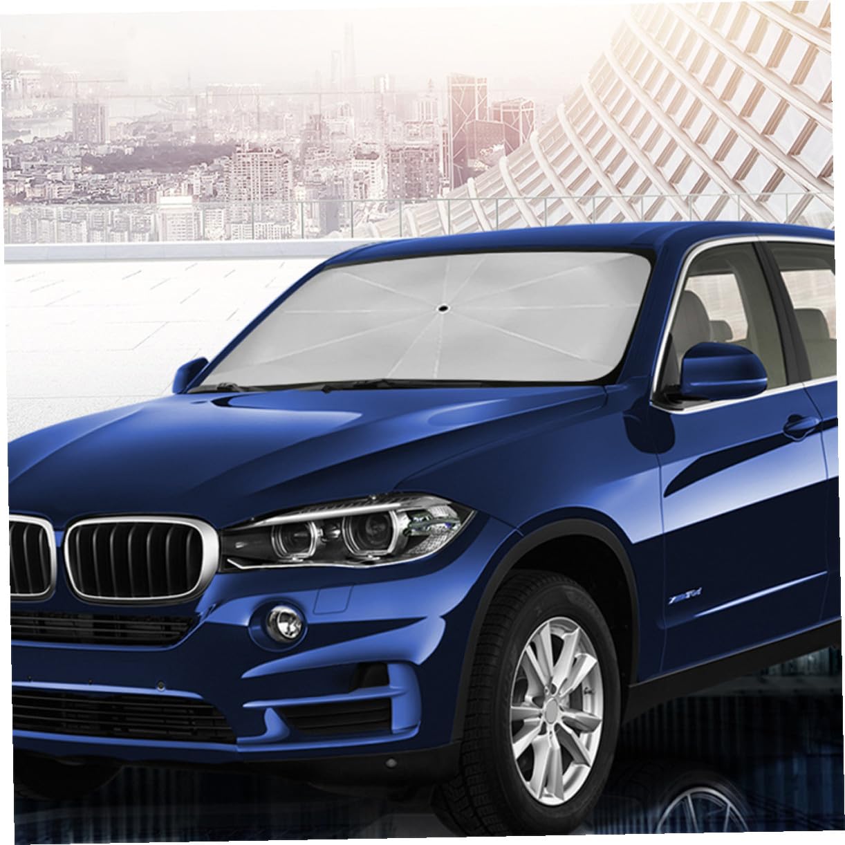 GANAZONO Pare-Soleil Pliable pour Pare-Brise de Voiture Protection Anti-UV en Acier et Revêtement Argenté pour Garder L'intérieur Frais en Voiture