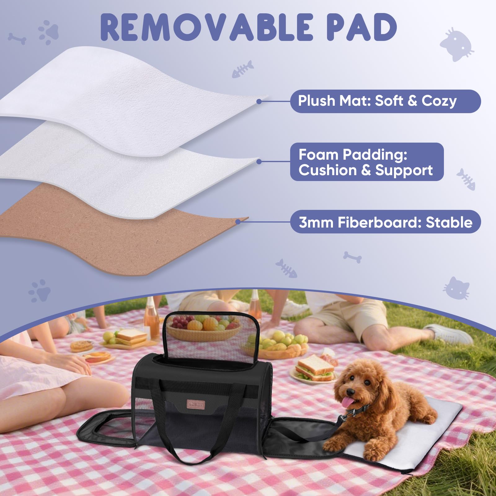 BALEINE Transportador para gatos y cachorros para mascotas pequeñas y medianas de hasta 15 libras, bolsa de viaje para perros de lados suaves con cremalleras de seguridad, funda de transporte plegable