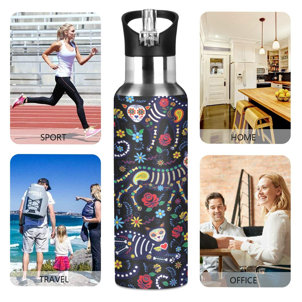 Gourde De Vélo En Acier Inoxydable 750 Ml Sans Isolation [Avec 2 Bouchons] Gourde De Vélo Anti