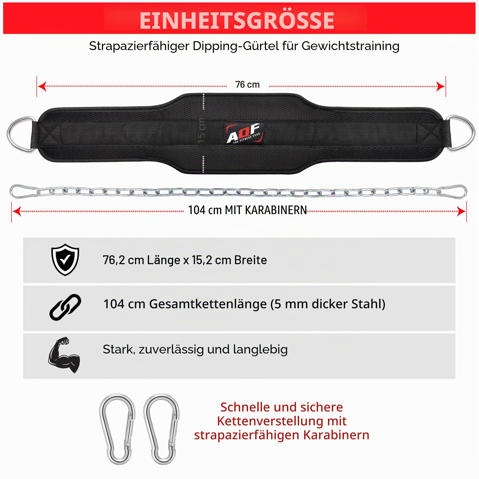AQF Dip Gürtel für Gewichtheben | Gewichthebergürtel mit 36" langer Stahlkette | Neoprengepolsterter Rückenstützgürtel für Kraftdreikampf, Bodybuilding, Fitness und Klimmzüge
