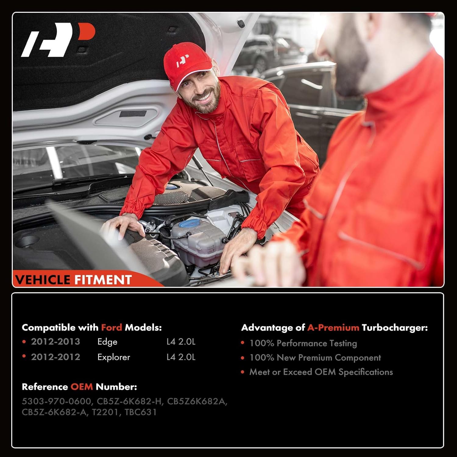 A-Premium K03 Complete Turbo Turbocharger Kit, with Wastegate Actuator & Gasket, Compatible with Ford Edge 2012-2013, Explorer 2012, L4 2.0L, Replace# 5303-970-0600