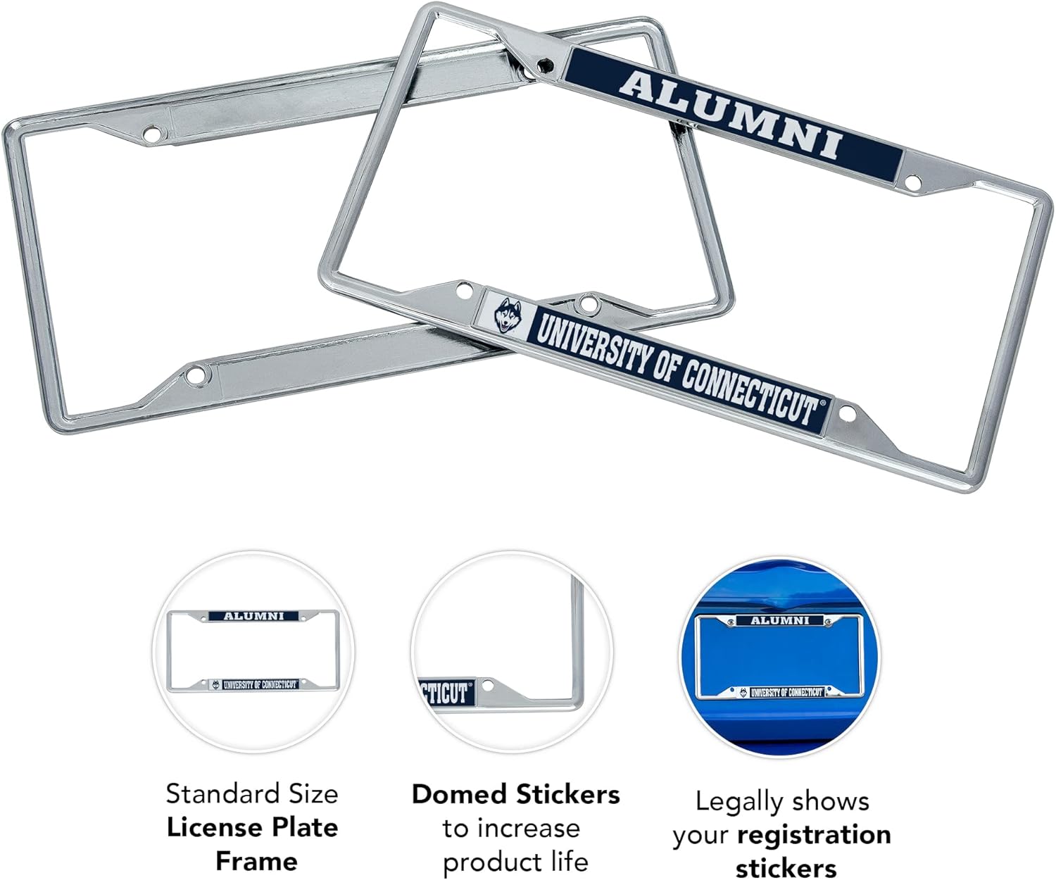 Desert Cactus University of Connecticut License Plate Frame UConn Car Tag Holder for Front or Back of Car Officially Licensed Metal (Alumni 2-Pack)