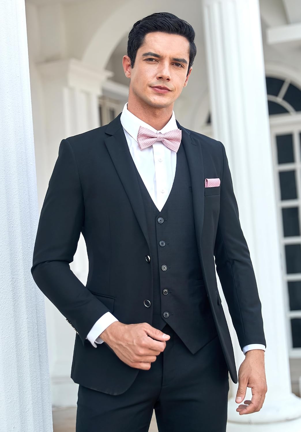 Enlision Bow Ties for Men Formal Pre-tied Bow Tie with Pocket Square Solid Color Clip on Bowties Set for Party Wedding