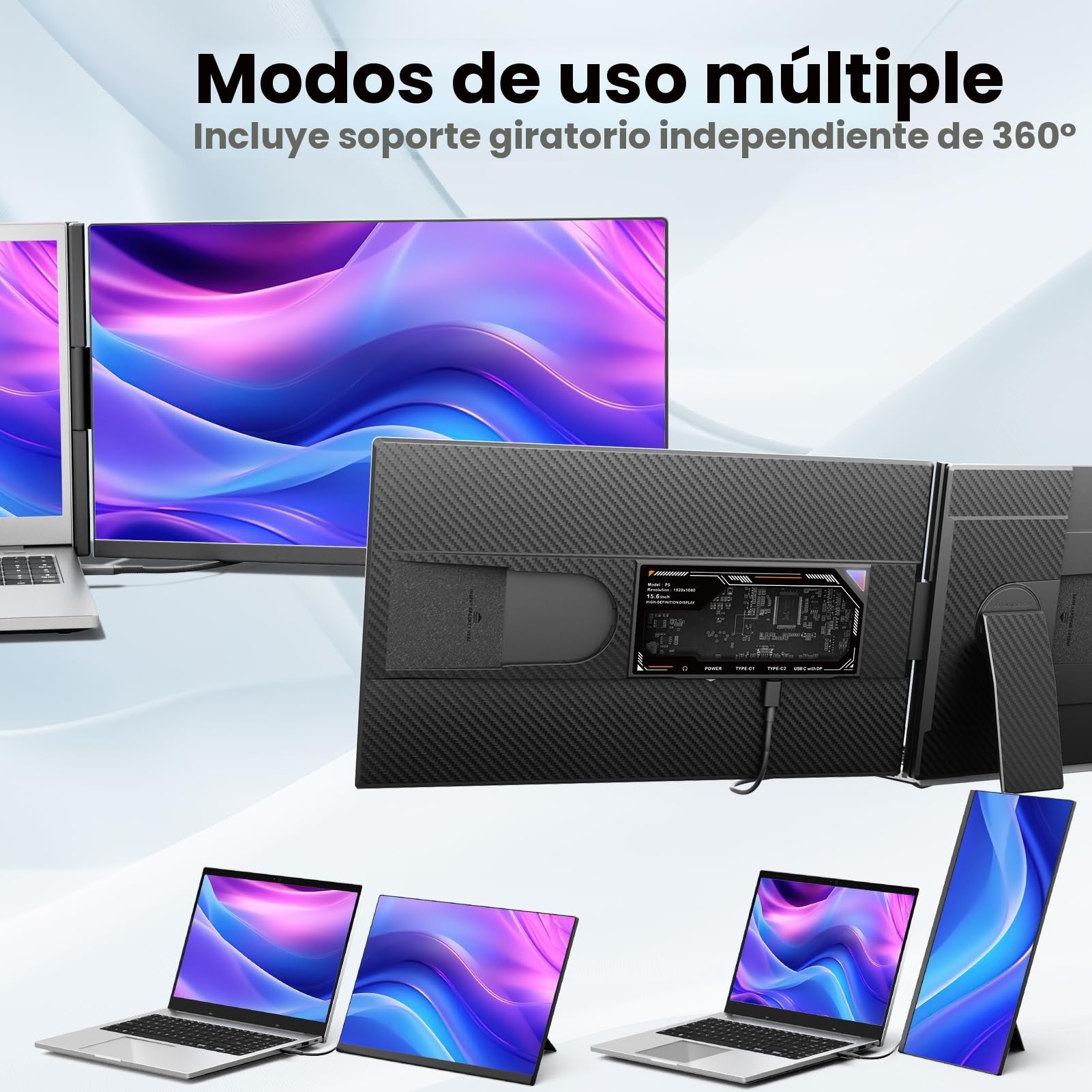 KEFEYA 15.6" Monitor Portatil para Todos Tamaños de Laptops 120% sRGB Pantalla Portati Desmontable Extensor Laptop Screen Extender Plug-Play Pantalla Portatil para Windows, Mac, Android