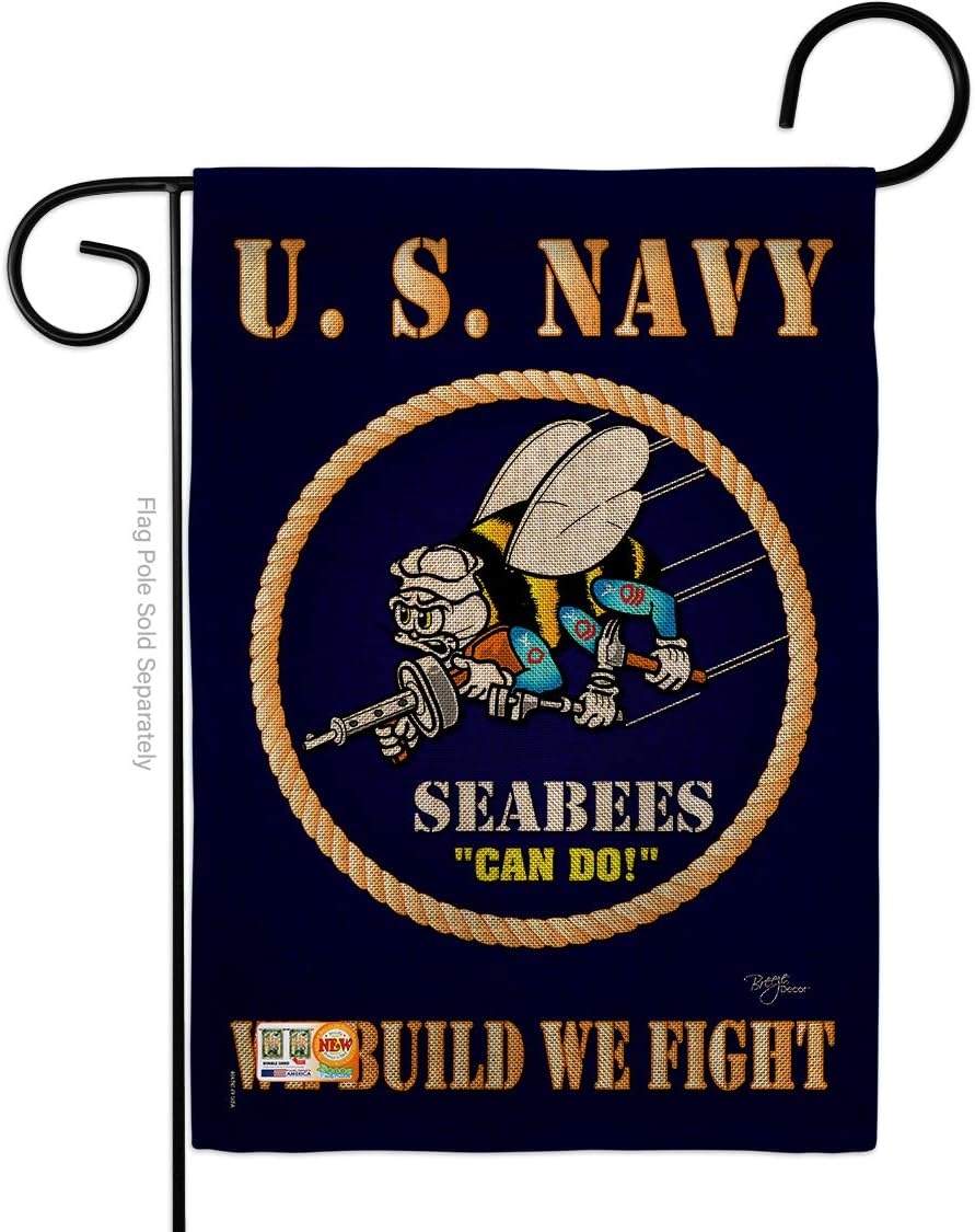 Breeze Decor Sea Bees Burlap Garden Flag Armed Forces USN Seabee United State American Military Veteran Retire Official Small Decorative Gift Yard House Banner Double-Sided Made in USA 13 X 18.5