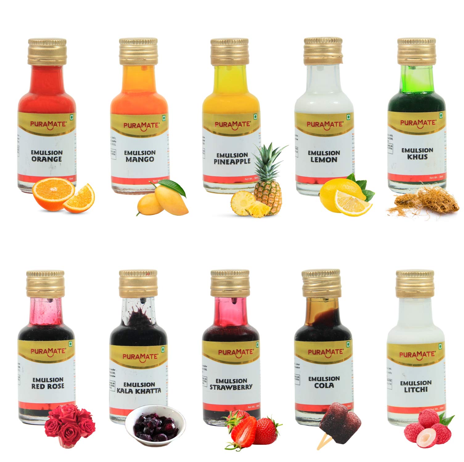 Puramate Emulsion Assorted 30ml, Pack of 10 Emulsion (Orange, Mango, Pineapple, Lemon, Khus, Red Rose, Kala Khatta, Strawberry, Cola, Litchi) (B08PPKMTZ7) Amazon Price History, Amazon Price Tracker