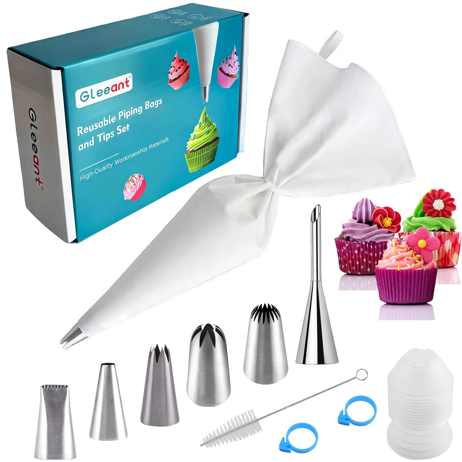 GleeAnt Reusable Cotton Piping Bags and Tips Set