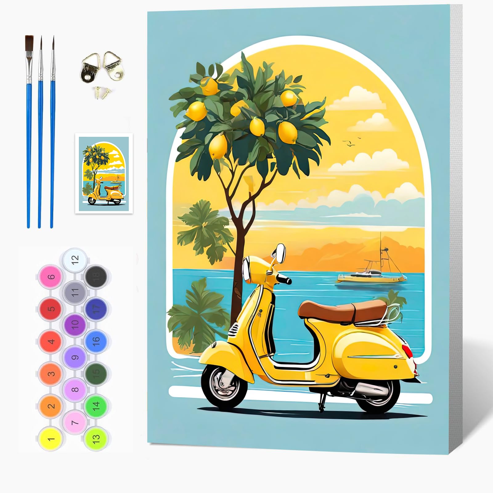 Auremi Landscape Paint by Numbers Kits for Adults Kids,Car Painting Kits for Beginners On Clear Symbols Canvas with Wooden Framed, Easy DIY Acrylic Pigment Drawing 20x30cm