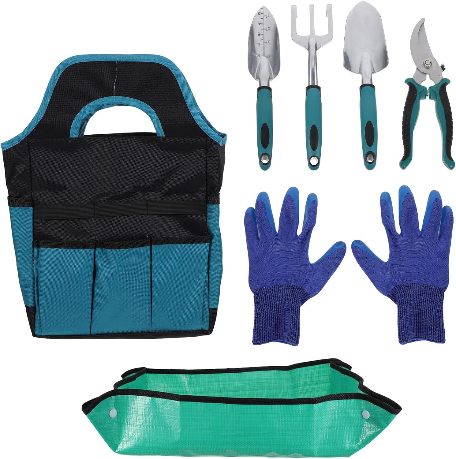CLISPEED 7pcs Heavy Duty Garden Tool Set with Storage Tote Bag and Professional Gloves, Portable and Wear-Resistant Handheld Gardening Tools for Outdoor Gardening and Planting