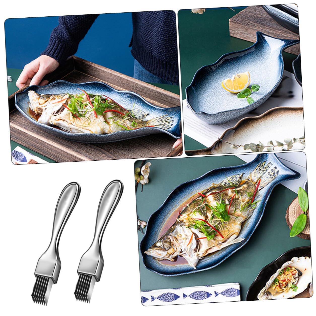 Lurrose Piatto da Portata Forma Pesce 14 Pollici in Ceramica | Piatto per Pesce al Vapore, Servizio per Antipasti e Frutti di Mare, Uso Tavola e Regalo Casa