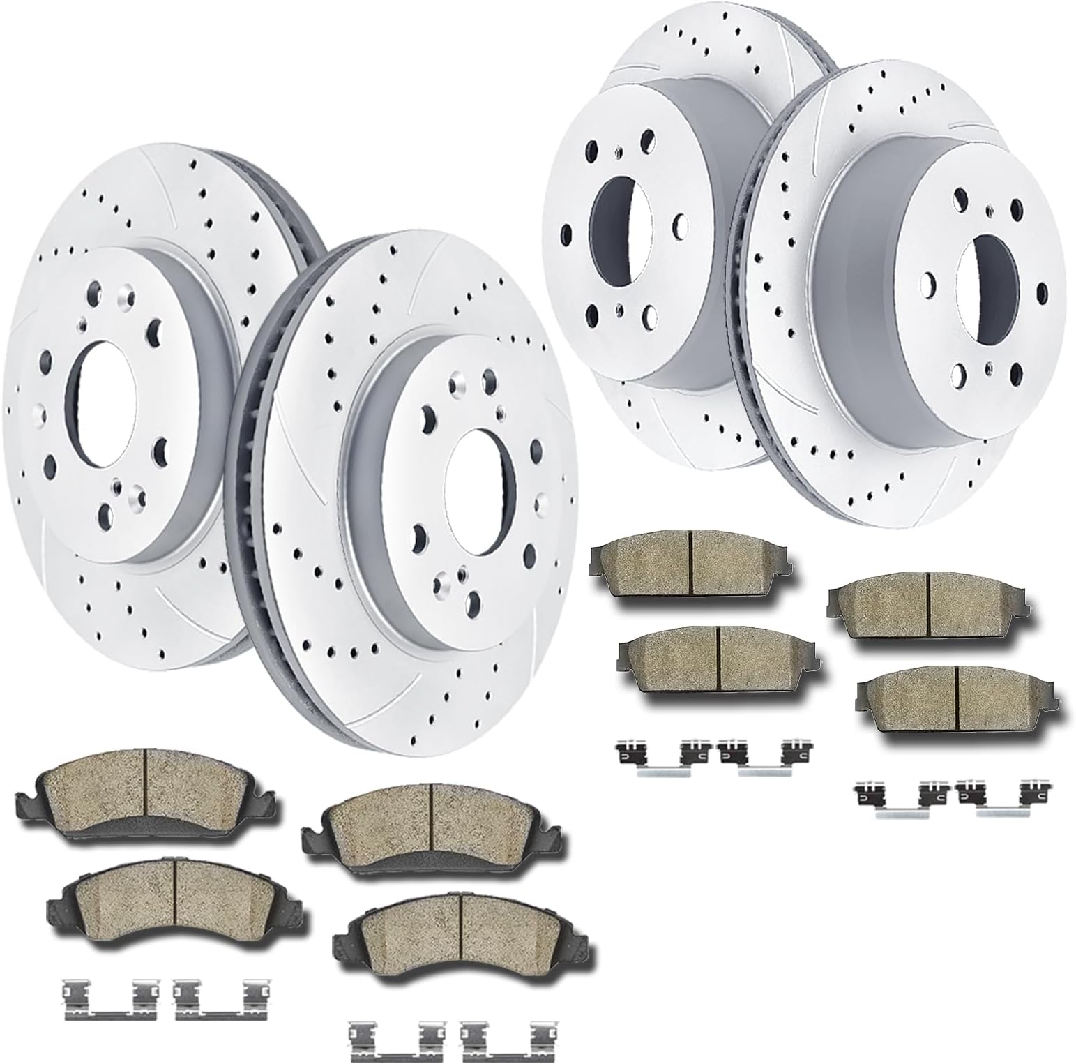 Acinoparts Front and Rear Brake Kit, Drilled and Slotted Brake Rotors Ceramic Brake Pads Suitable for Cadillac Escalade Chevy Silverado 1500 Tahoe GMC Yukon