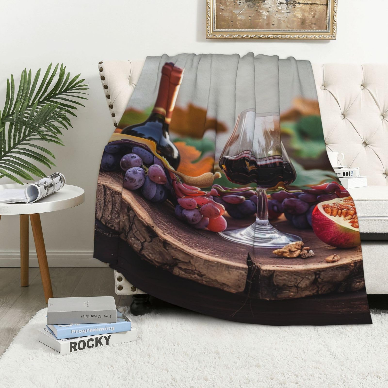 Couverture imprimée en bois et flanelle douce jeté de lit motif vin rouge