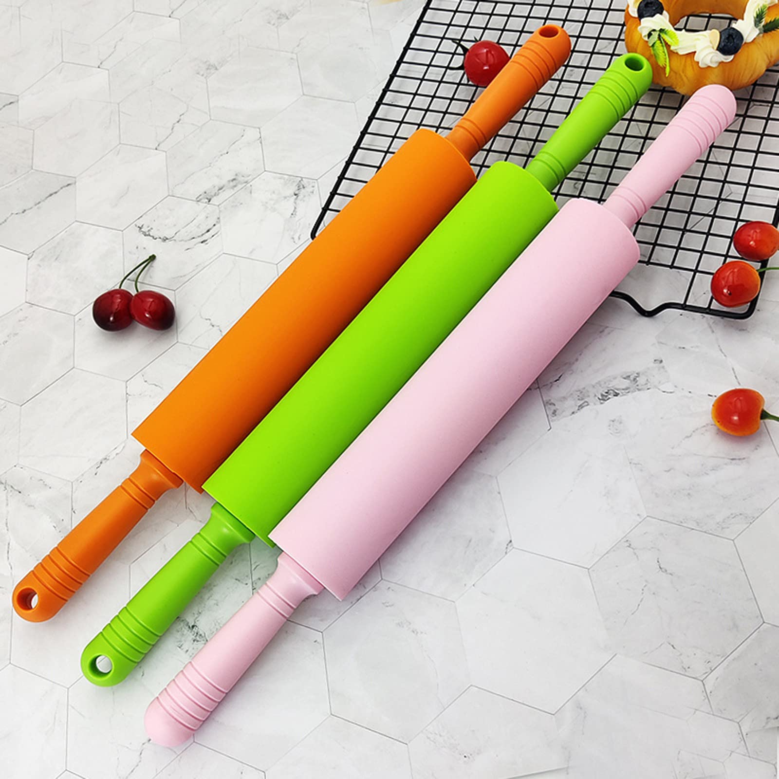 Rodillo de silicona antiadherente de gran tamaño para fondant, para cocina, para pasteles, fideos, utensilios para hornear, rodillo de silicona para hornear