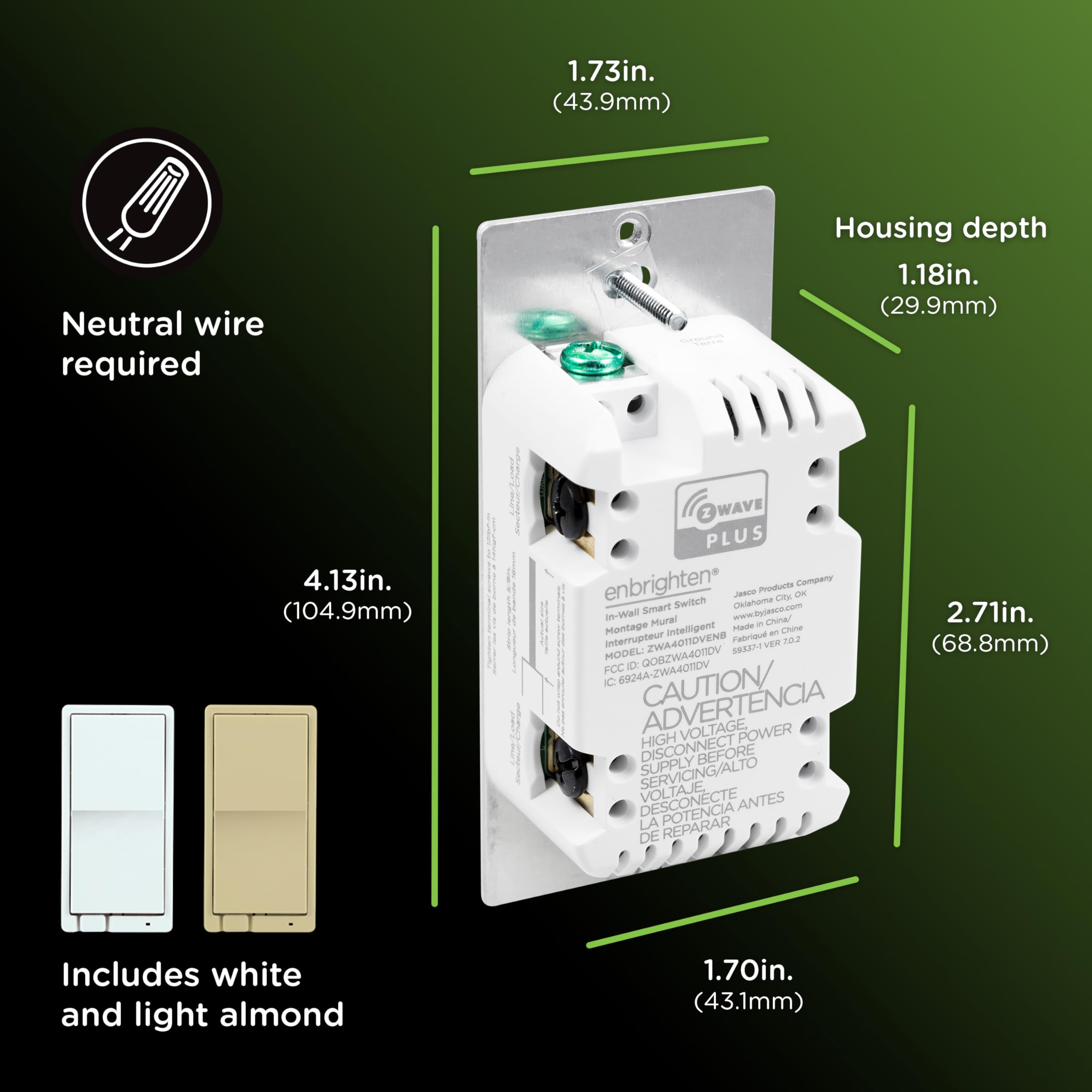 Enbrighten 800 Series Z-Wave On/Off Paddle Switch, Long Range