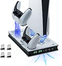 Mcbazel Vertical PS5 Cooling Charger Stand, Multifunctional LED Cooling Stand with Dual Controller Charging Station for PS5 Console UHD/Digitial Edition - White/Black