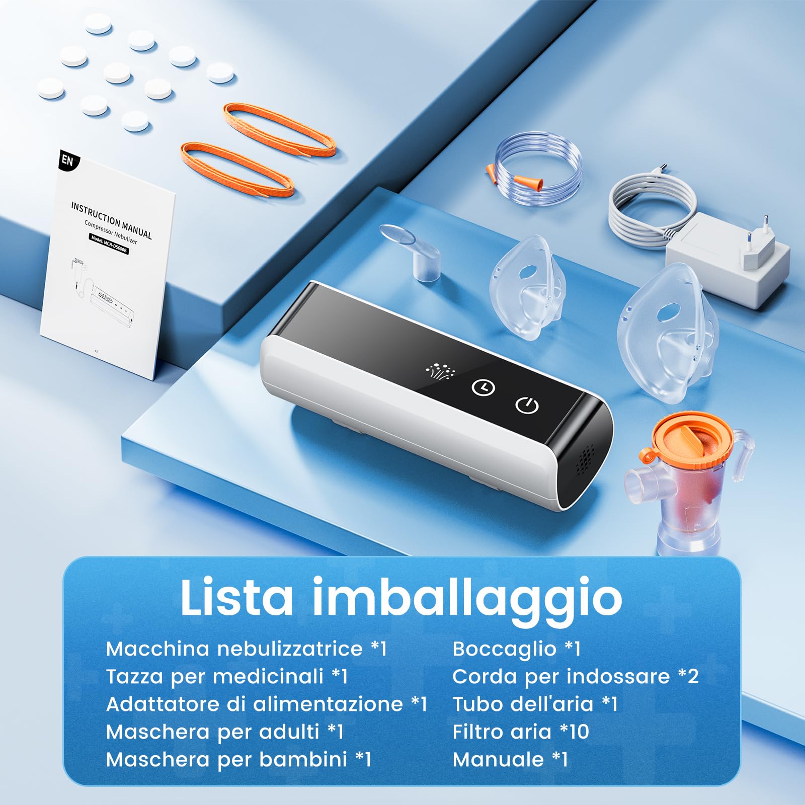 Aerosol per Bambini Adulti, LED Intelligente Regolabile Macchina Aerosol con Timer, Ultrasuoni Aereosol Boccaglio e 2 Mascherineper Bambini per Tosse, Asma