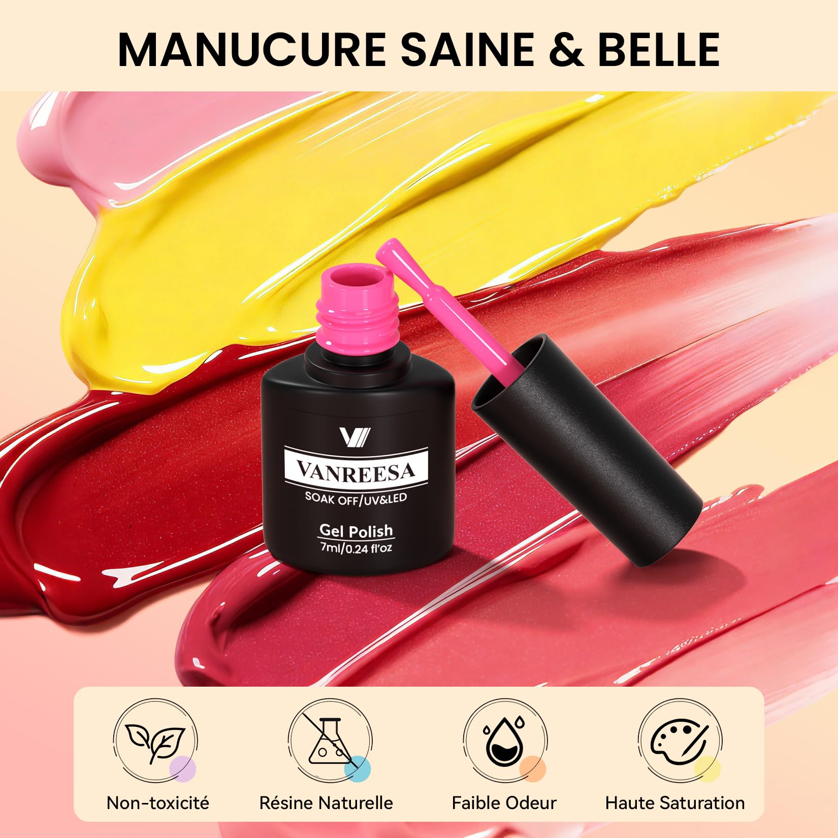VANREESA Vernis Semi Permanent, 20 Couleurs Noir Rouge Blanc Rose Jaune Bleu Vernis Gel UV Semi Permanent avec Base Top Mat Coat Pailleté, Kit Manucure Cadeau pour Débutants
