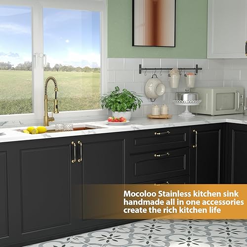 Miniatura 9 de Mocoloo - Fregadero de cocina de montaje inferior 33 x 19 pulgadas, fregadero de acero inoxidable de 16 G, estación de trabajo, fregadero de cocina,