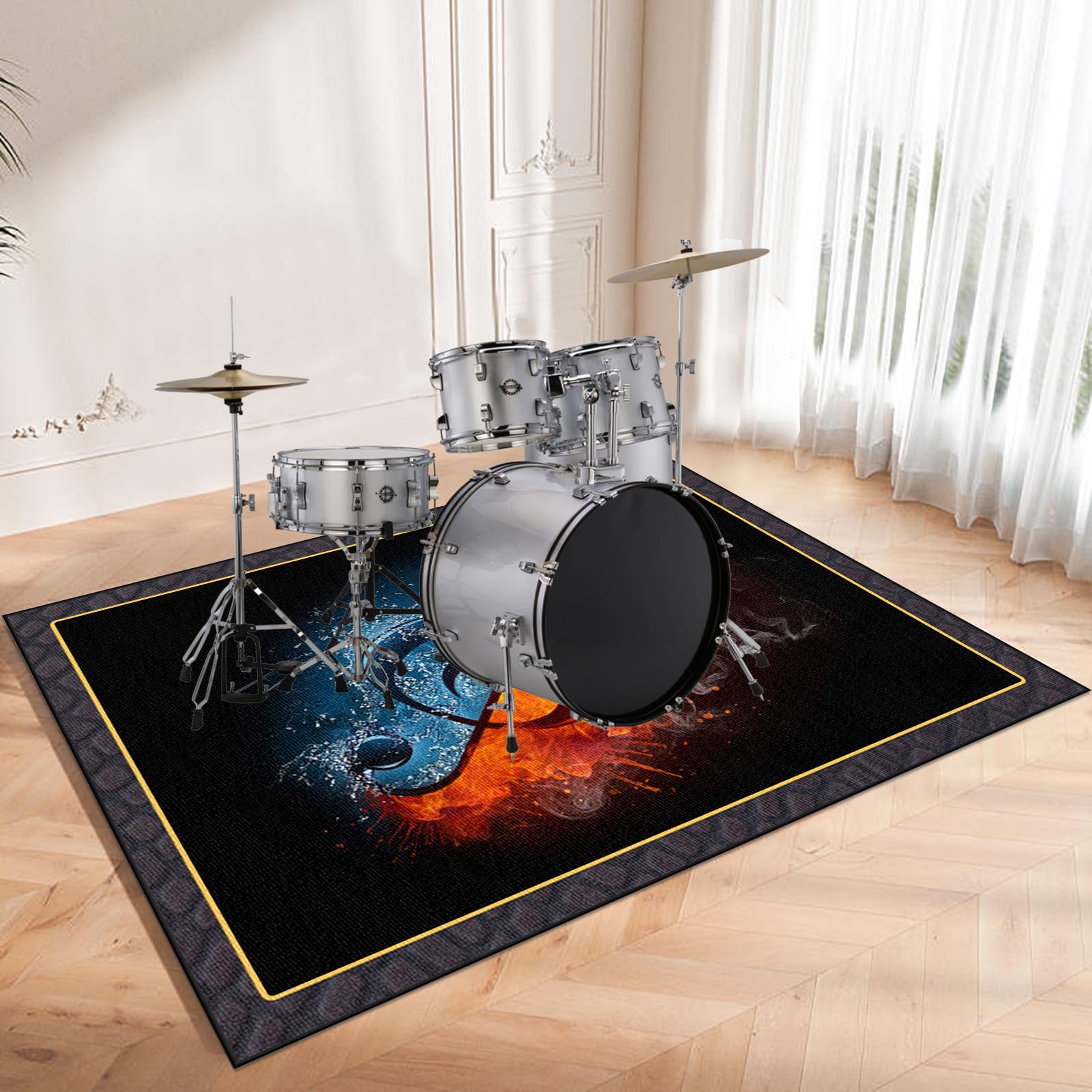 Drum Teppich rutschfeste Schlagzeugteppich Schallschutz Teppich Matte, Elektronisches Schlagzeug Rug, Professionelles Schallschutzmatte, Dicht Gewebter Oberfläche Zubehör für Drum Kit 160 x 140 cm