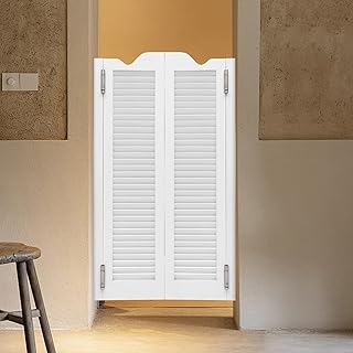 Louvered Interior Swinging Doors Solid Wood Saloon Door with Hinges, 24" W x 42" H Entrance Partition Half Waist Cafe Door for Stairs Hallway Kitchen Bar - White