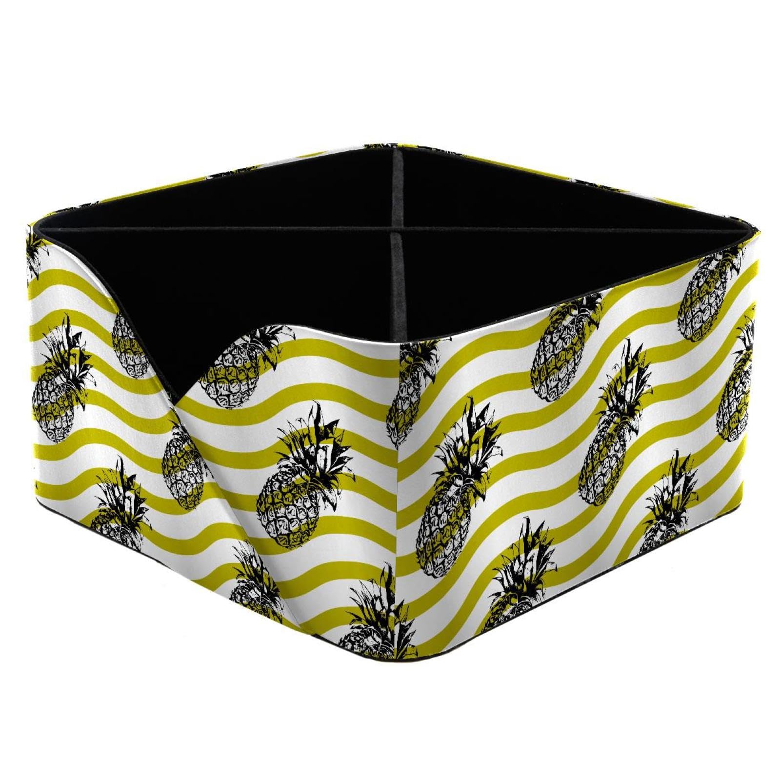 KengjuTesu Pineapple Stripes Desktop Organizer Pen Holder, Rectangular Pencil Cup for Office, Study and Makeup Stations