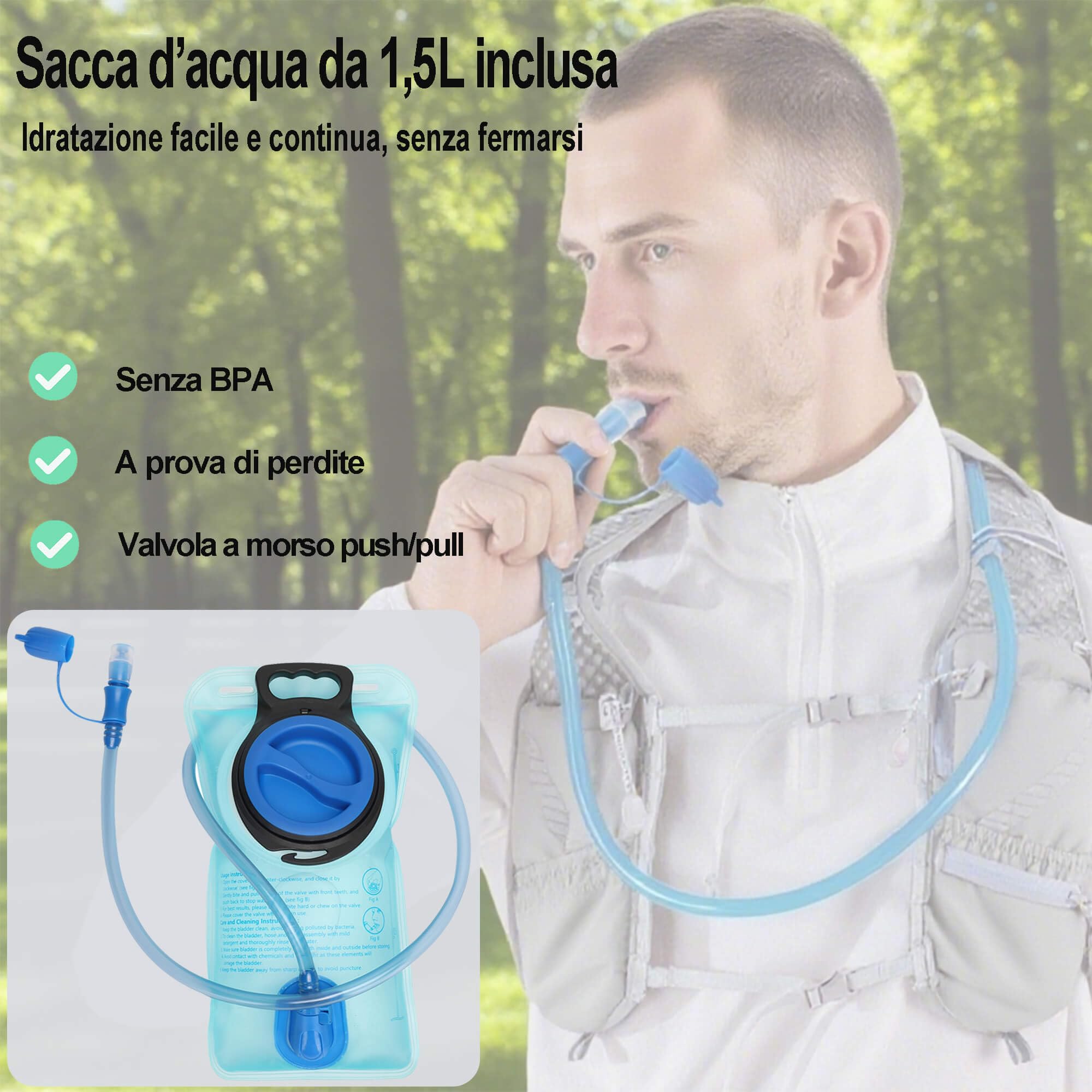 Gilet Zaino da Corsa con Idratazione, Sacca Idrica 1.5L, 5L Leggero e Traspirante per Trail Running e Ciclismo - Uomo e Donna