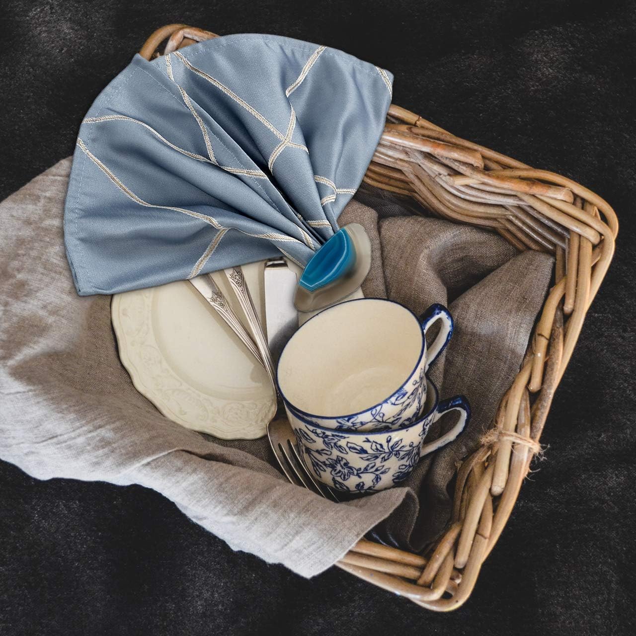 Mornajina Natural Agate Napkin Rings Set of 6 Gold Napkin Ring Holders for Christmas Thanksgiving Parties, Wedding Adornment, Dinner Table Decoration (Blue) : Everything Else