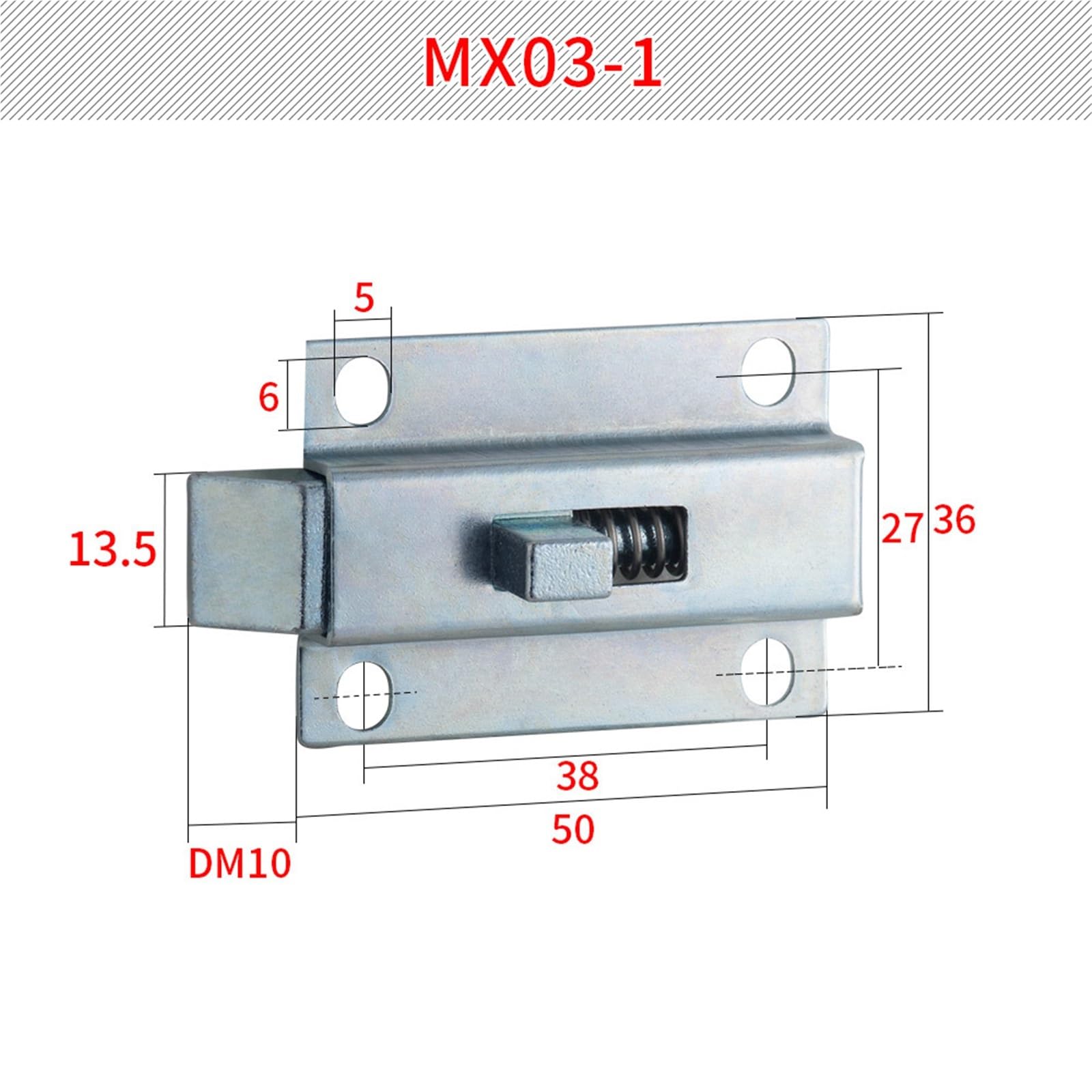 Serrure d'armoire MX03, goupille de porte en fer, boucle boulon, ressort intérieur, 1 pièce(MX03-1blueandwhite)