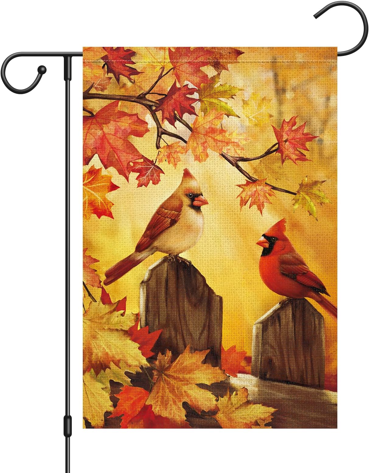 Louise Maelys Welcome Fall Cardinals Garden Flag 12x18 Double Sided, Small Burlap Autumn Bird Garden Flag Fall Thanksgiving Outside Outdoor House Yard Decoration (ONLY FLAG)