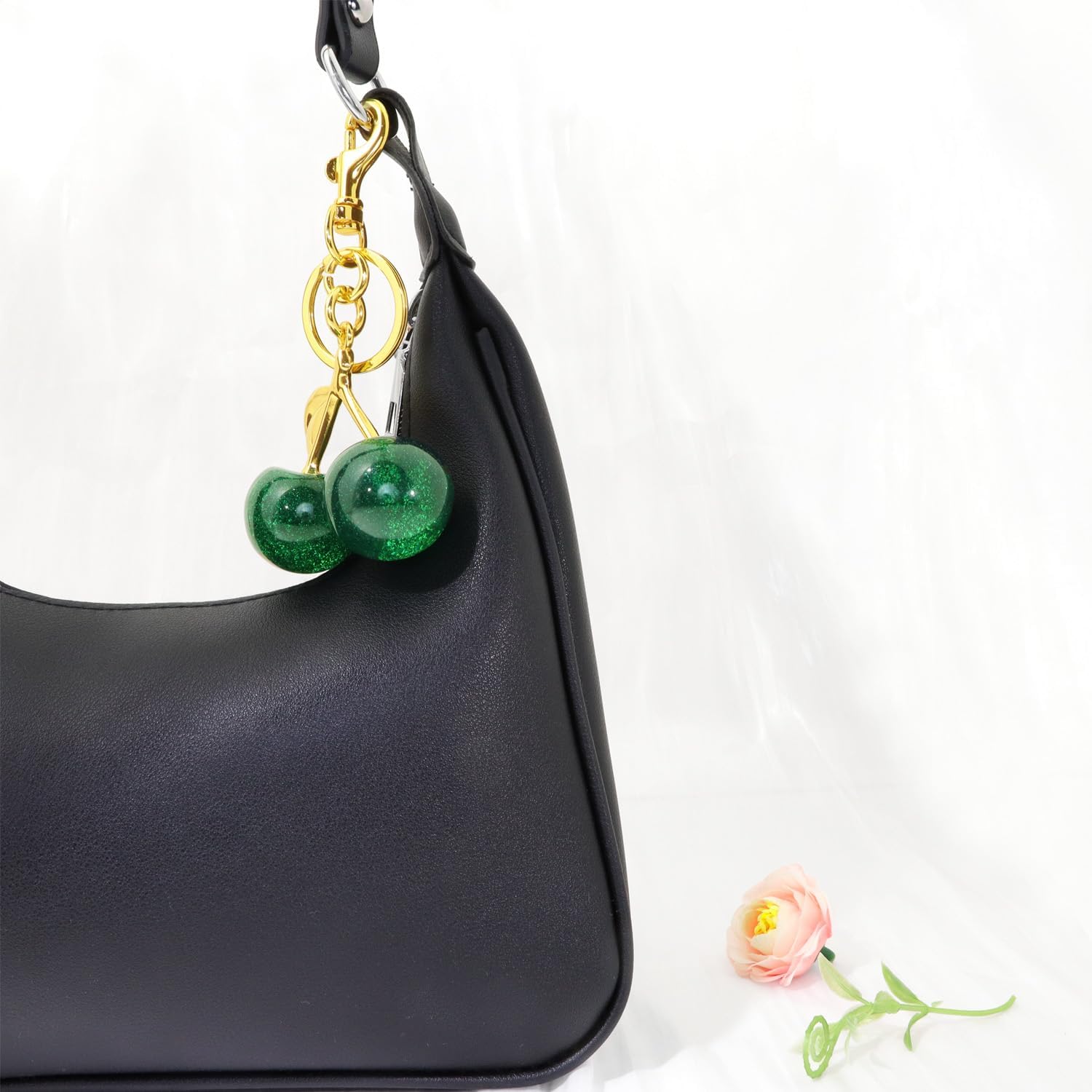 Cherry Fruit Keychain for Women Cherry Bag Charm Cute Pink Red Black Blue Green Silver Purse Charms for Handbag - Image 4