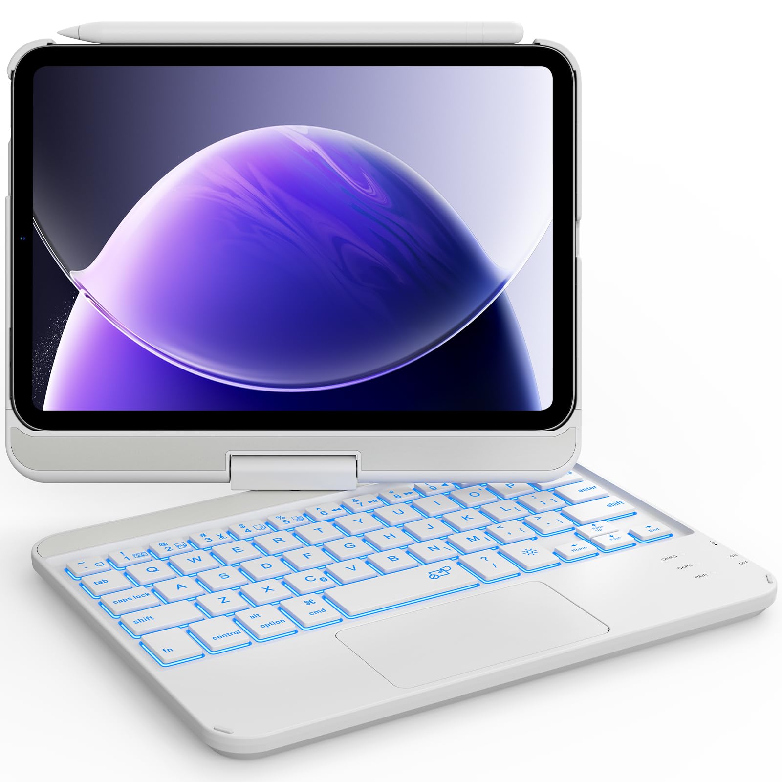 GreenLaw Keyboard Case for iPad mini 7(2024) & Mini 6 (2021) 8.3", Touchpad Keyboard with 7 Color Backlit, Type-C Rechargeable, 360° Rotate Keyboard Case for iPad mini 7th/6th Generation, White