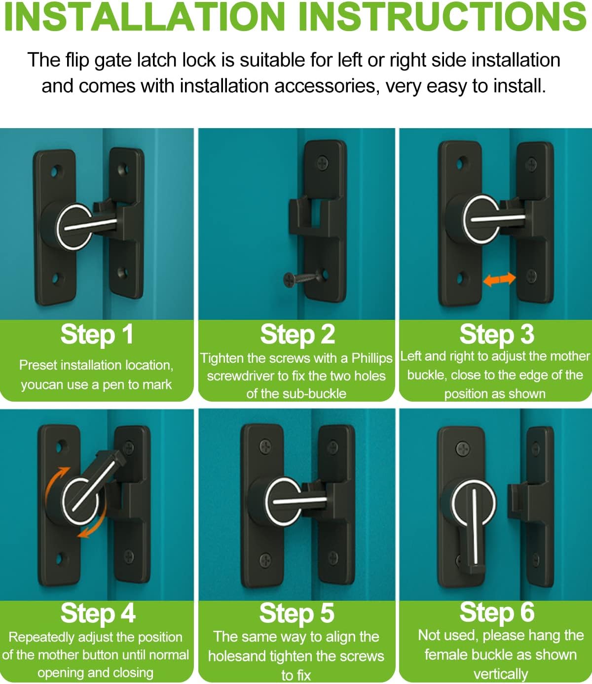 90 Degree Flip Barn Door Lock, Heavy Duty Gate Barn Door Locks and Latches, Sliding Barn Door Latch Set Suitable for Outdoor, Farm, Garden, Bathroom, Window, Garage (Luminous Black)