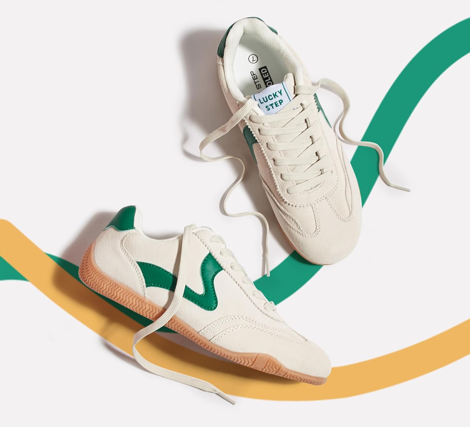 LUCKY STEP Women's Casual Walking Shoes Lifestyle Lightweight Suede Classic Non Slip Trendy Cute Comfortable Running Retro Lace-up Fashion Sneakers - Image 3