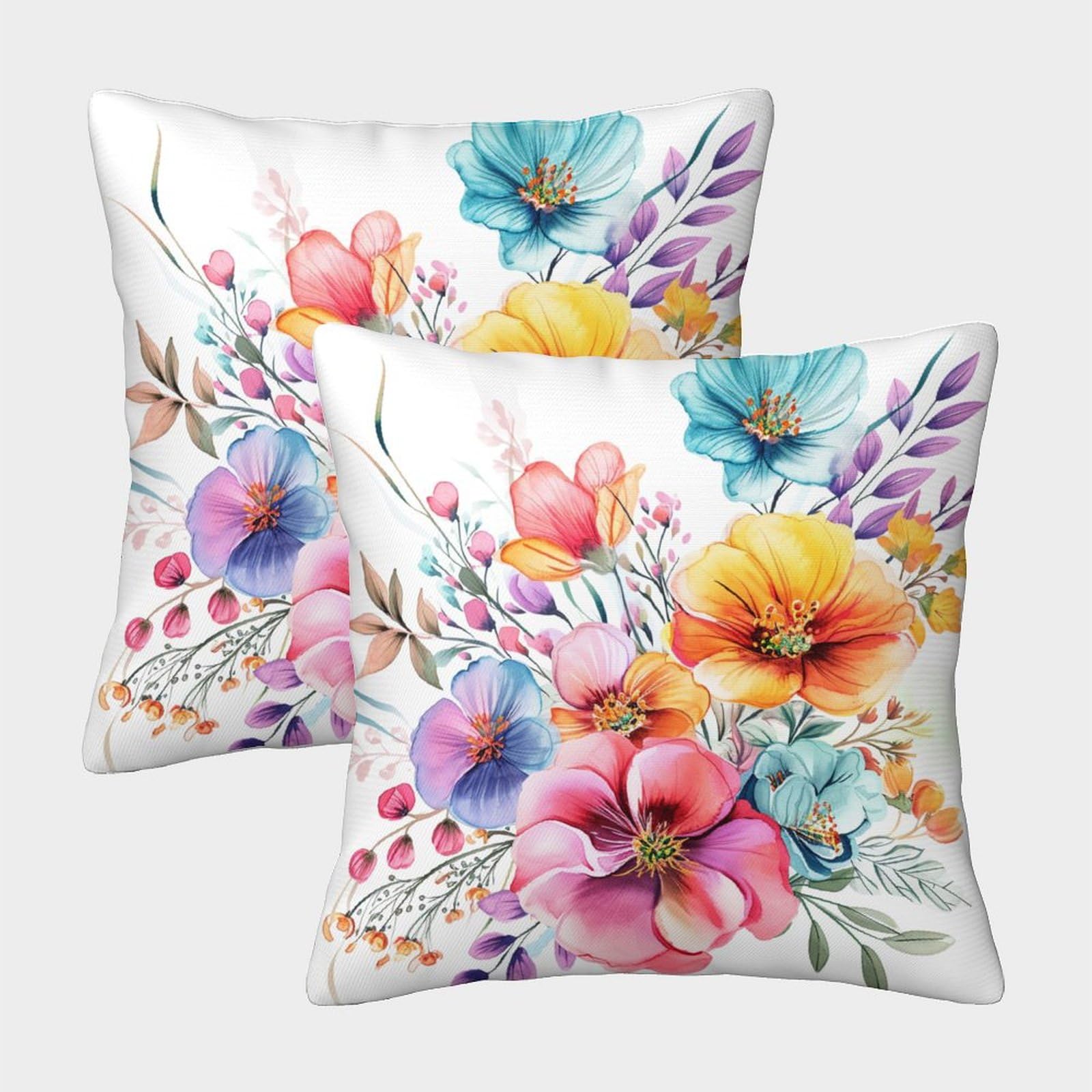 Uendokrnn Style-2 Flower Pillow Cases Set Of 2 Soft With Invisible Zipper Colorful Flowers Decorative Throw Pillow Cover Soft Pillowcases For Sofa And Couch 45X45cm