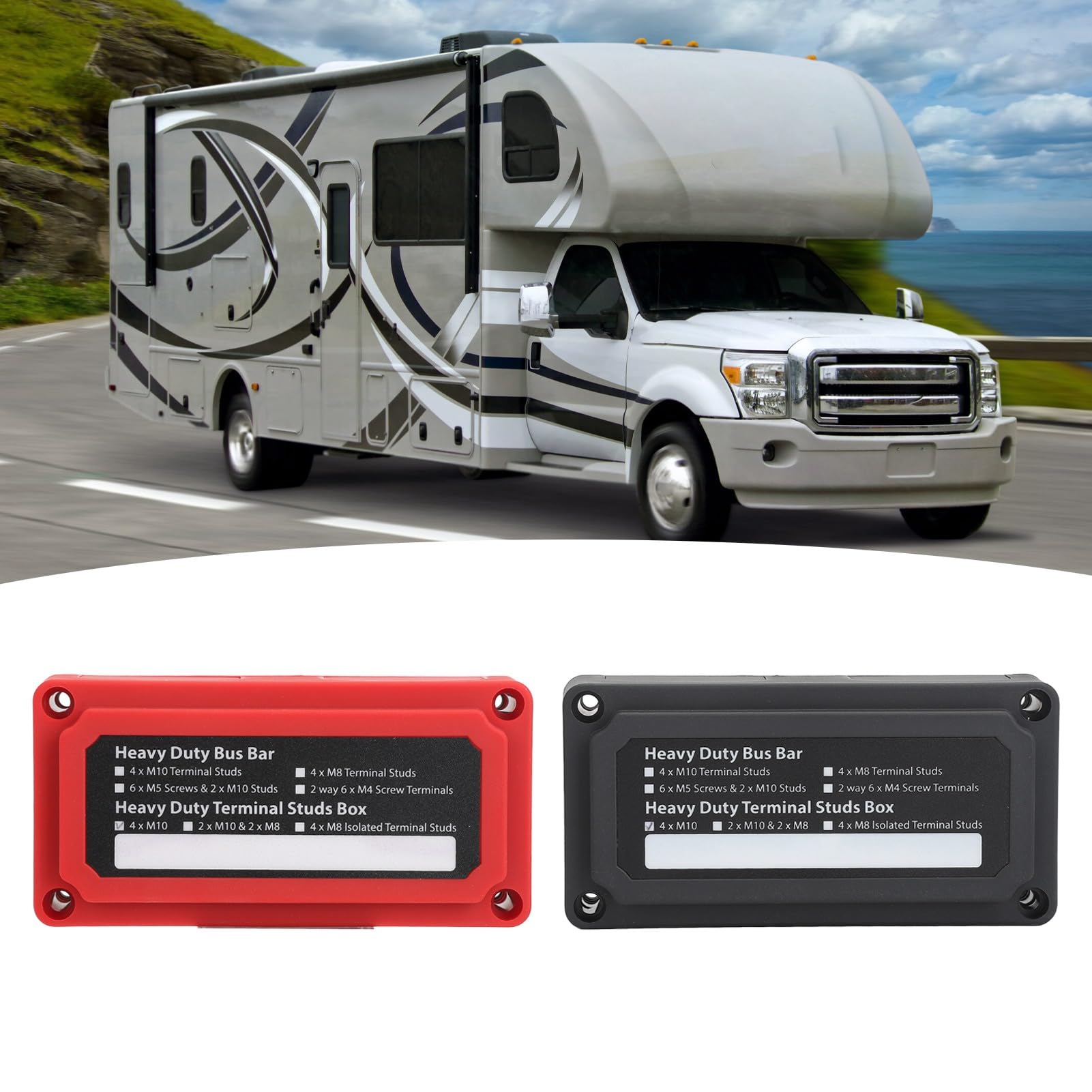 Bus Bar Box 200A 4 M10 3 8in Stollen Stromverteilung Block Terminal Stenmodul Design für Cars RV Trucks Yachten DC12 bis 48 V.