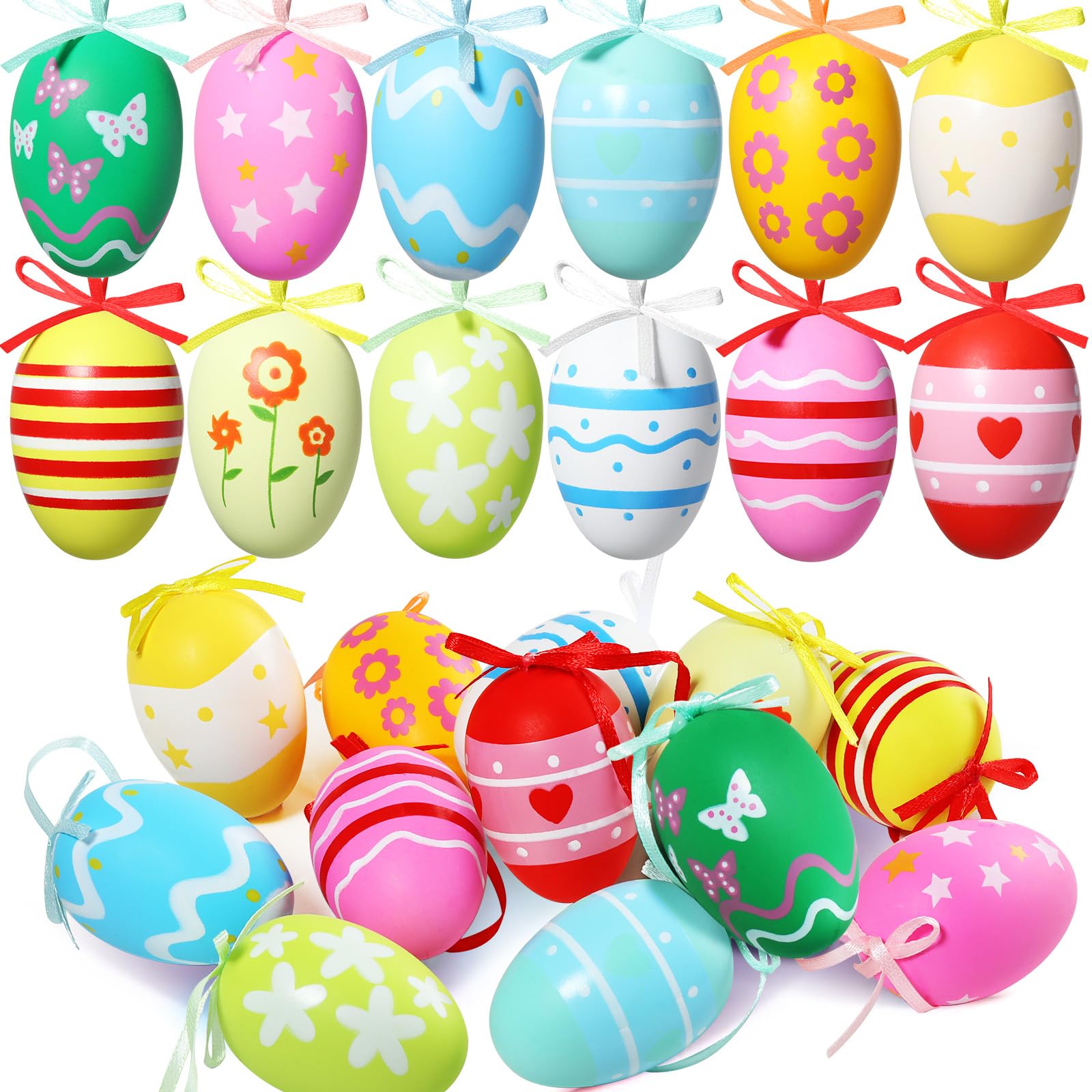 Unoliga 24Pcs - Colourful - Style 2 Easter Egg Decorations For Tree, Hanging Eggs, 24Pcs Decorative Easter Egg Baubles, Colorful, Lovely And Pretty, Easy To Hang And Sturdy