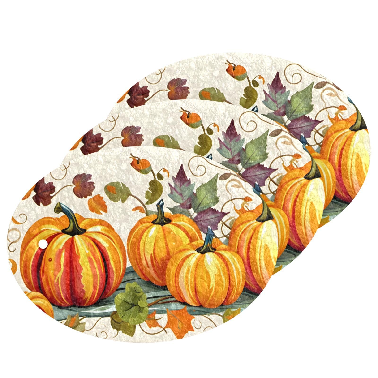 CEBUGI Non-Scratch Scrub Sponges 3 Pack Kitchen Sponges for Washing Dishes,Cleaning Supplies for Kitchen Bathroom Household(Pumpkin)