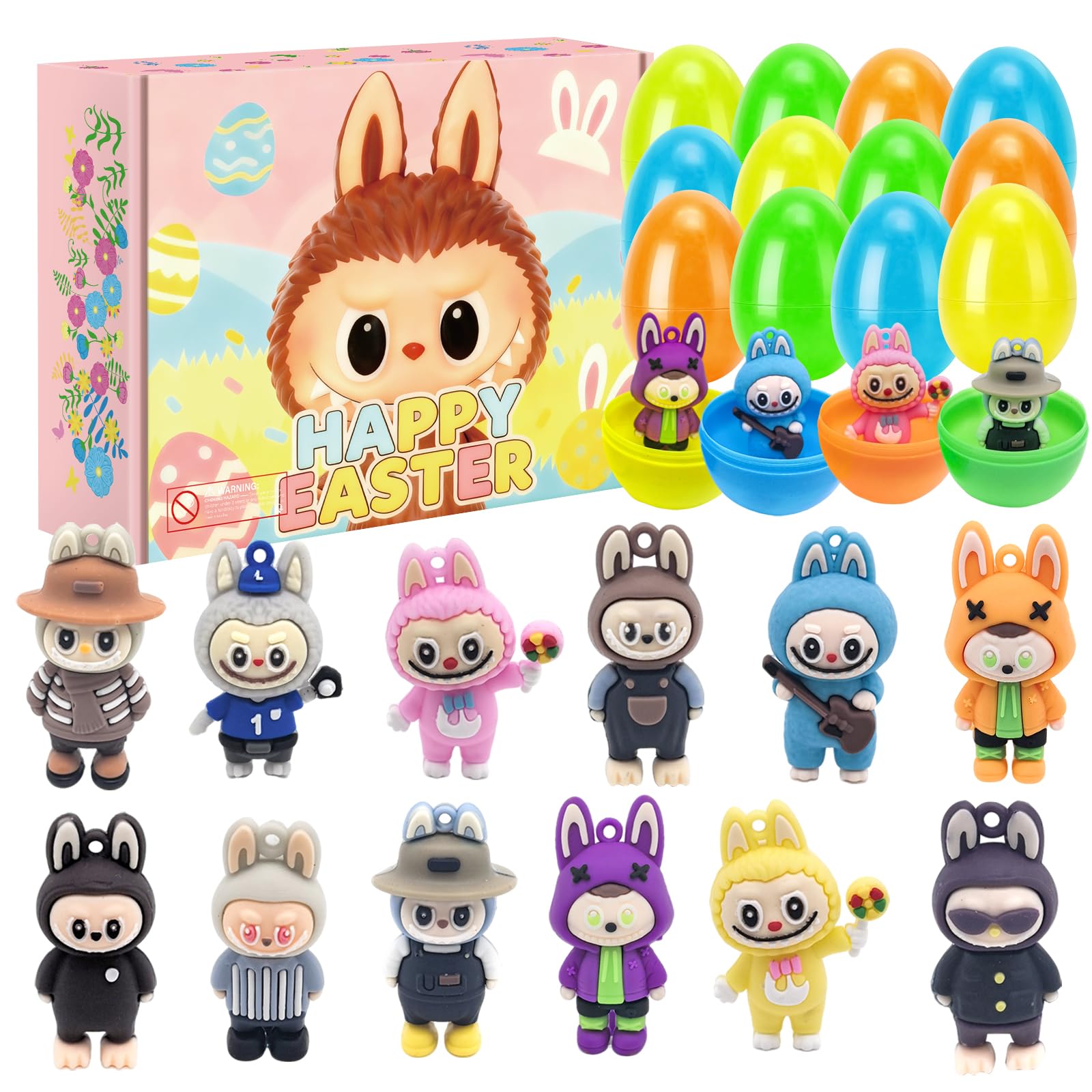 QRJYLFF Ostergeschenke Kinder, 12 vormontierte Ostereier mit Figurenspielzeug, Geeignet Ostereiersuche, Osterkorbfüllungen, Dekoration für Osterfeiern, Ostereschenke für Mädchen & Jungen ab 3 Jahren.