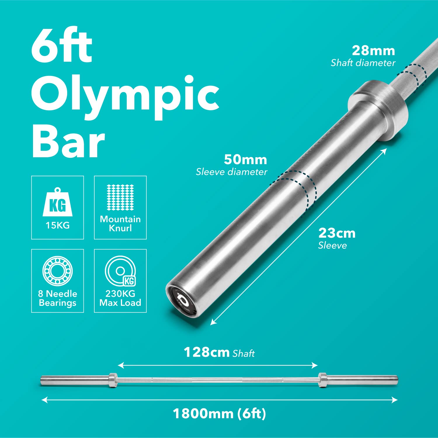 RPM Power Bilancieri olimpici, doppia zigrinatura, resistenza ad alta resistenza per sollevamento pesi, sollevamento olimpico, powerlifting, multiuso