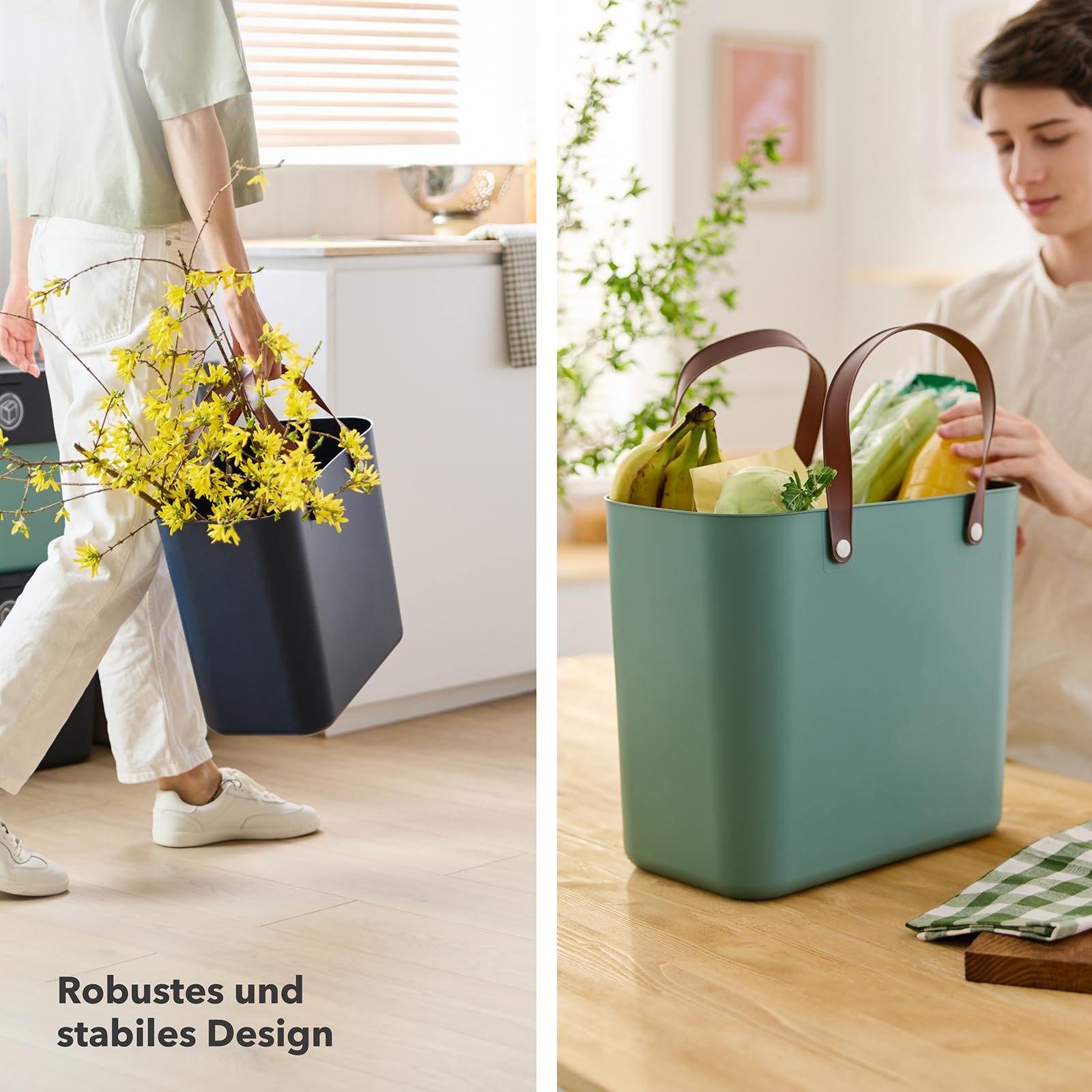 Rotho Albula 3er-Set Einkaufskörbe mit Henkel 25l | Praktischer Korb, ideal als Einkaufstasche und für unterwegs | ergonomische Griffe | Tragkraft bis zu 40 kg | pflegeleicht | mehrfarbig