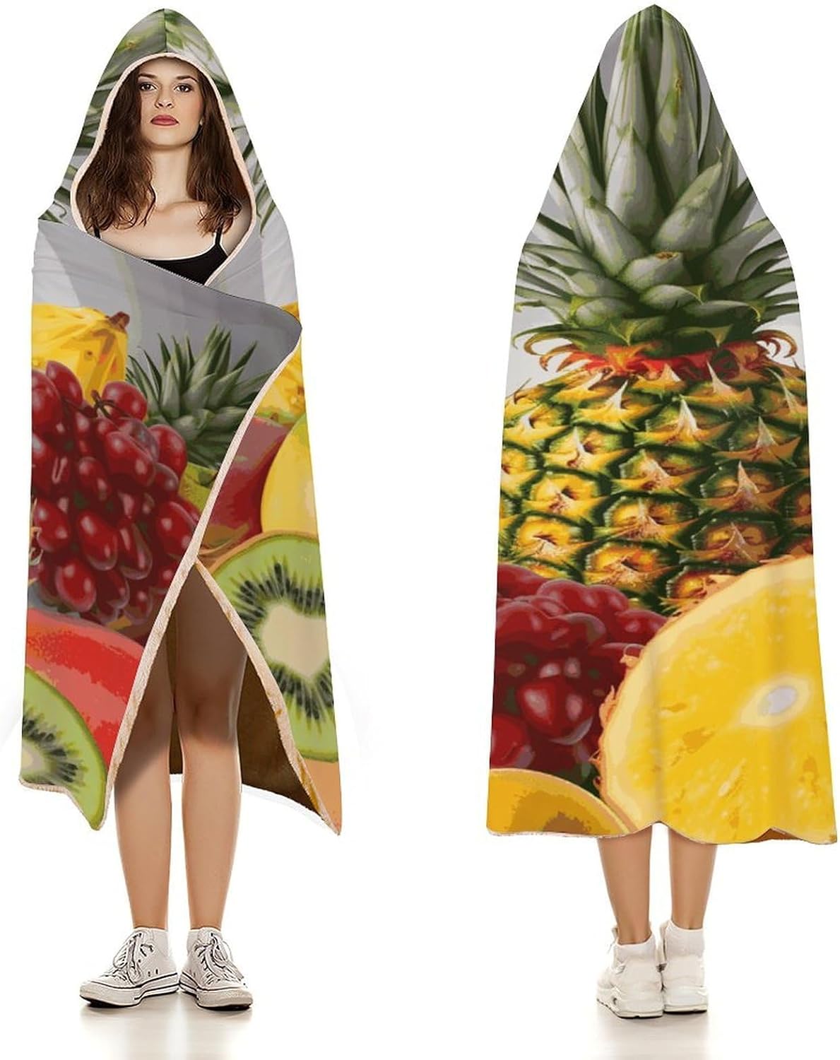 Fresh Fruits Pineapple Hooded Blanket Cozy And Functional,Wearable Blanket Hoodie for Women Men,Blanket Poncho Presents60 x80