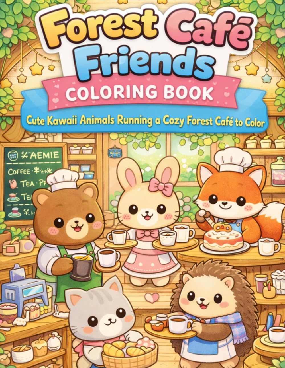 Forest Cafe Friends Coloring Book: Cute Kawaii Animals Running a Cozy Forest Cafe is Color
