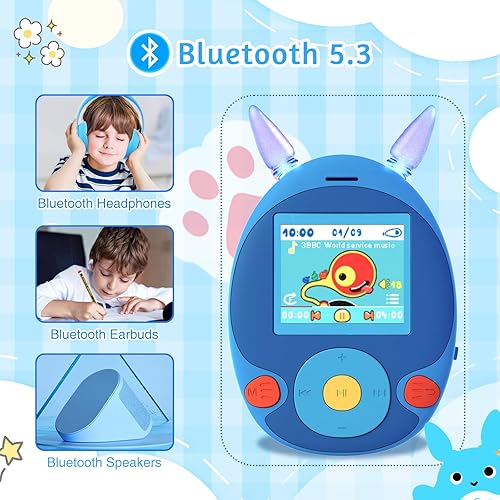 Miniatura 3 de Reproductor MP3 de 64 GB para niños, reproductor de MP3 para niños con Bluetooth, altavoz frontal, juegos, grabadora, luces de oído, alarma,