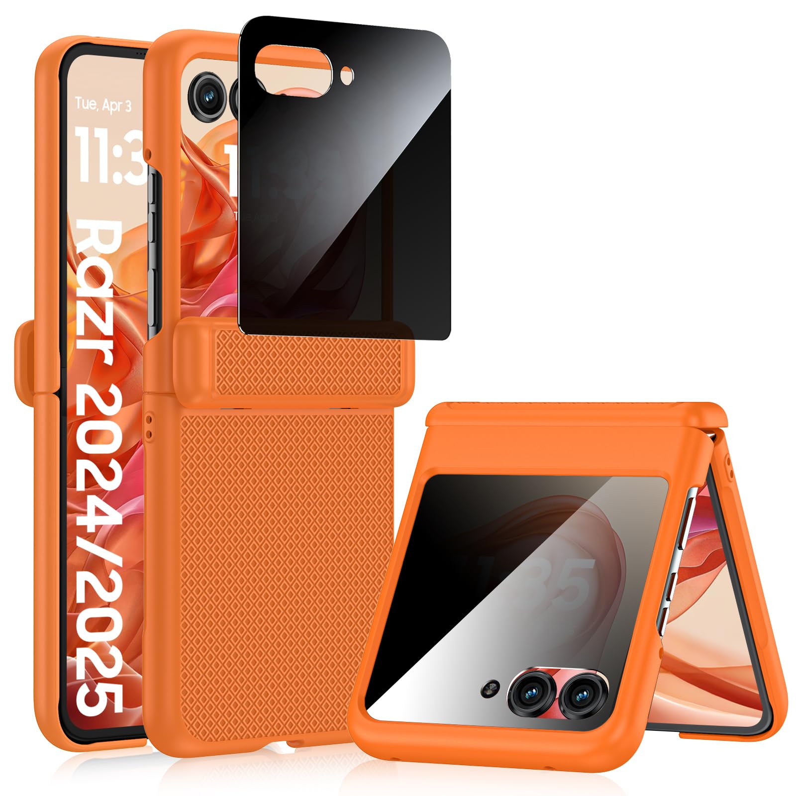 Spugan for Motorola Razr 2025 Case, Built-in [Privacy Screen Protector] [Enhanced Hinge Protection] Military Drop Protection Slim Shockproof Phone