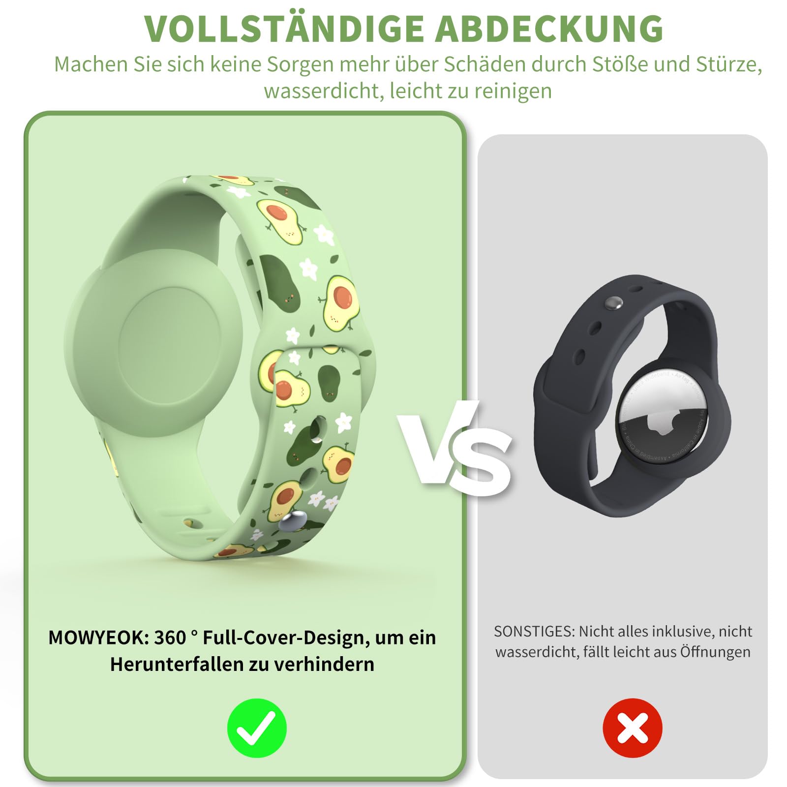 Custodia In Silicone Per AiTag 1° E 2° Gen – Design Avocado Con Portachiavi E Cinturino