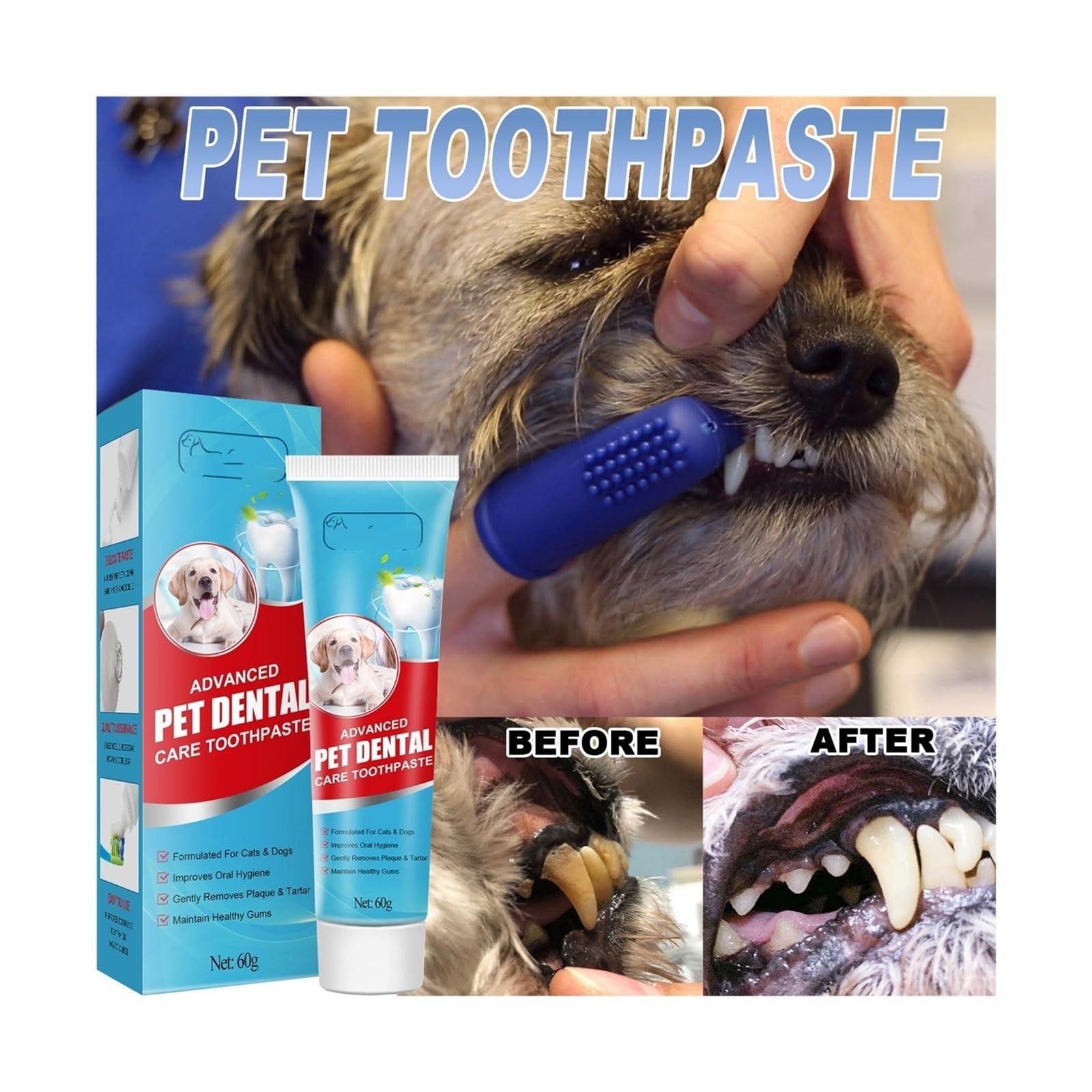 Pasta de dientes for mascotas de 60 g, imprescindible for gatos y perros for el cuidado bucal diario, limpieza de dientes y eliminación de sarro(4pcs)