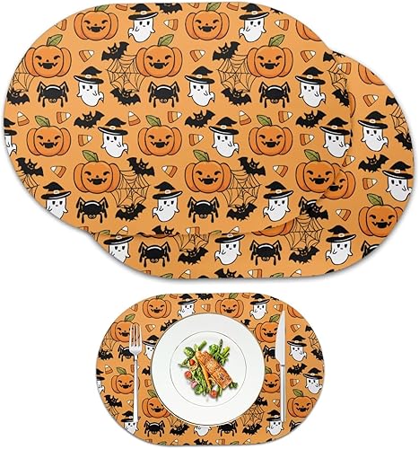 Miniatura 54 de Pumpkin Placemats Set of 4 Ghost Non Slip Washable Heat Resistant Place Mats 12x18 Inch Round Tablemats for Dining Kitchen Party Daily Table Decor