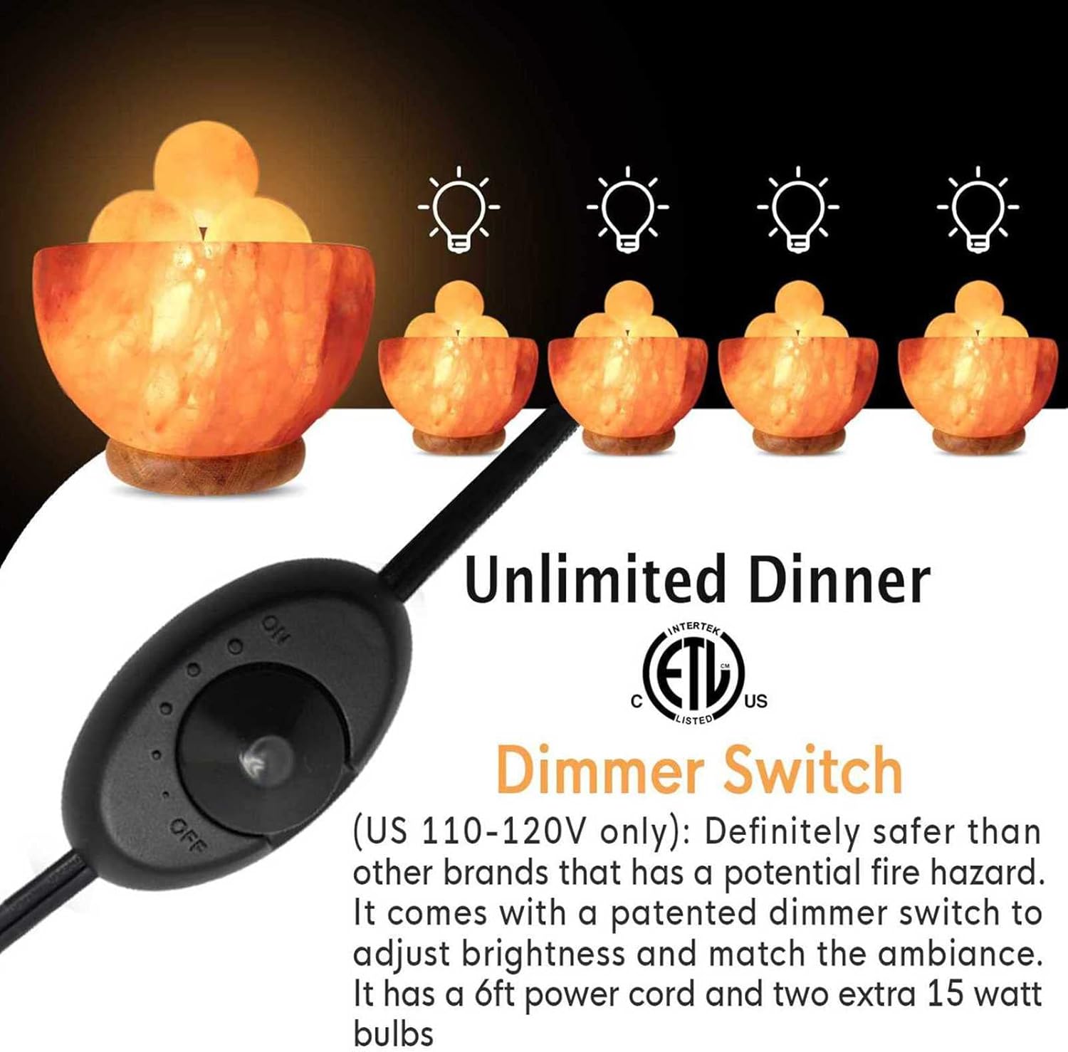 Modern Table lamp Pink Natural Himalayan Salt Fire Bowl Lamp with Bulb and Dimmer Switch, Crafted Crystal Rock Salt Chunks, for Home Decor and Gifts