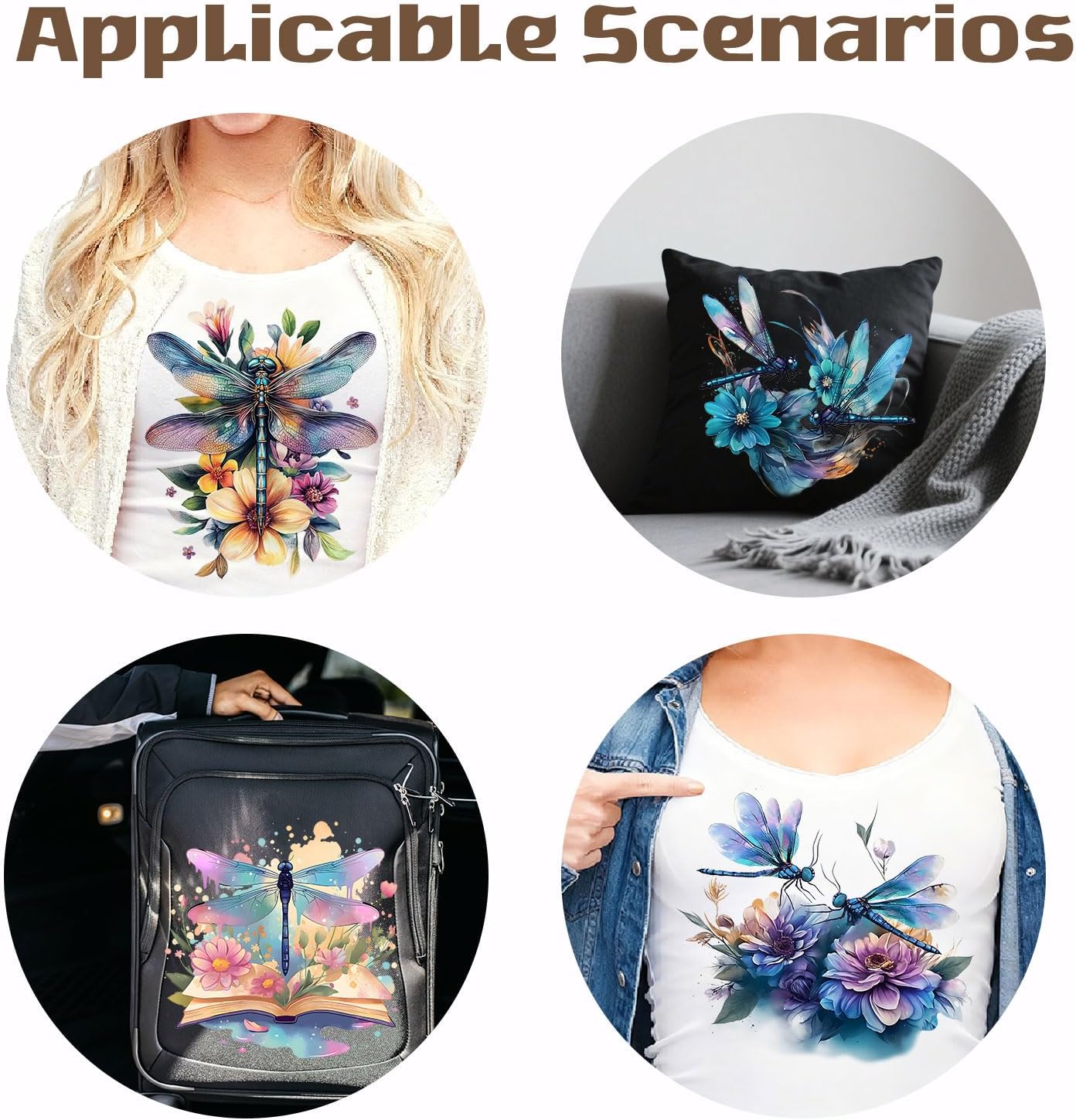 SUPERDANT 9Pcs Watercolor Flower and Dragonfly Heat Transfer Stickers Animal Iron on Transfers Iron on Patches Stickers Washable Sticker Paper for Clothing T-Shirt DIY Applique