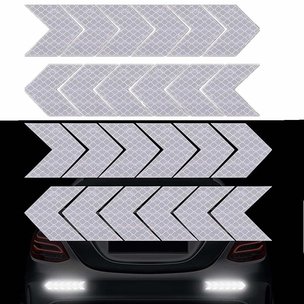 Moyishi24PCS Strong Reflective Arrow Decals, Caution Safety Warning Reflective, Visibility Film,Truck Car Trailer Adhesive Sticker (White)